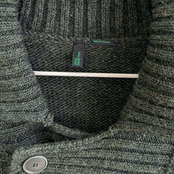 Stile Benetton Forest Green Wool Alpaca Shawl Collar Sweater Pullover Men Sz M - Picture 6 of 9